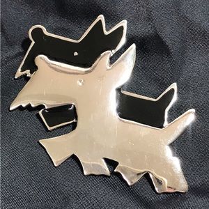 Vintage Scottish Highland Terriers Black Enamel & Silvertone Pin Brooch